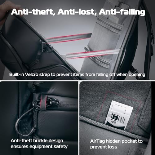 ULANZI Camera Backpack Professional Bag, Water-Resistant Photography Camera Case Anti Theft Travel for Photographers DSLR Mirrorless Camera Lens Tripod Holder 16" Laptop Black 22L - Image 6